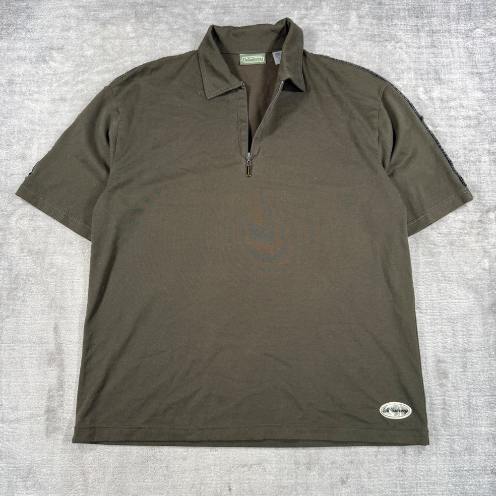 Billabong Shirt Mens Large Olive Green Quarter Zip Polo Short Sleeve Y2K Surf